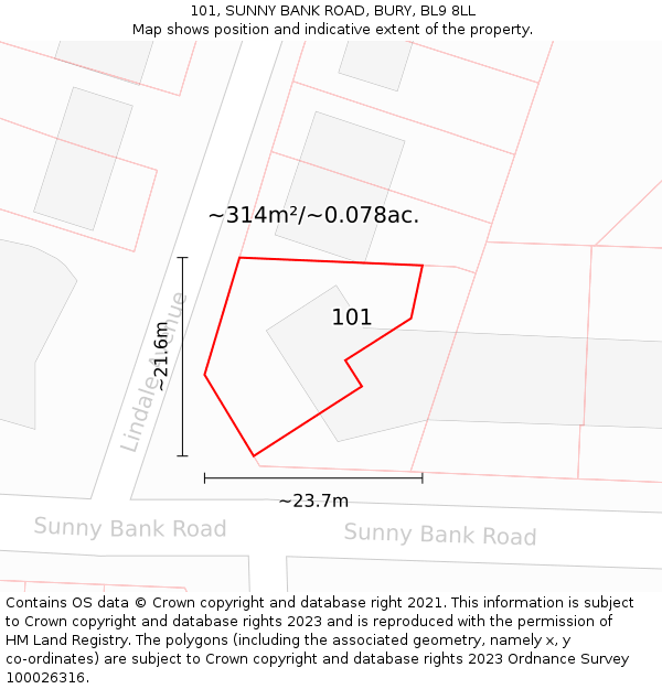 101, SUNNY BANK ROAD, BURY, BL9 8LL: Plot and title map