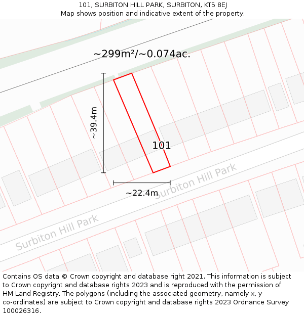 101, SURBITON HILL PARK, SURBITON, KT5 8EJ: Plot and title map