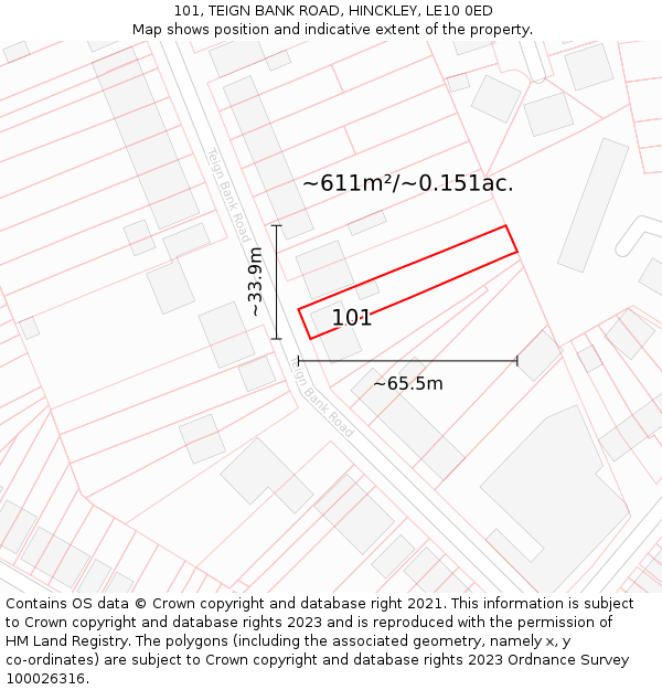 101, TEIGN BANK ROAD, HINCKLEY, LE10 0ED: Plot and title map