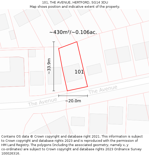101, THE AVENUE, HERTFORD, SG14 3DU: Plot and title map