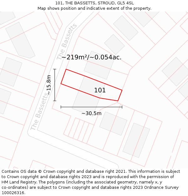 101, THE BASSETTS, STROUD, GL5 4SL: Plot and title map