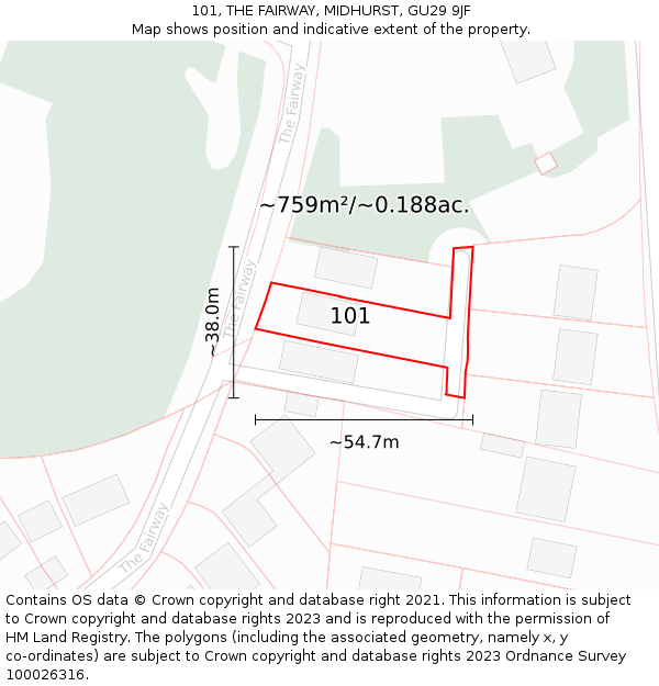 101, THE FAIRWAY, MIDHURST, GU29 9JF: Plot and title map