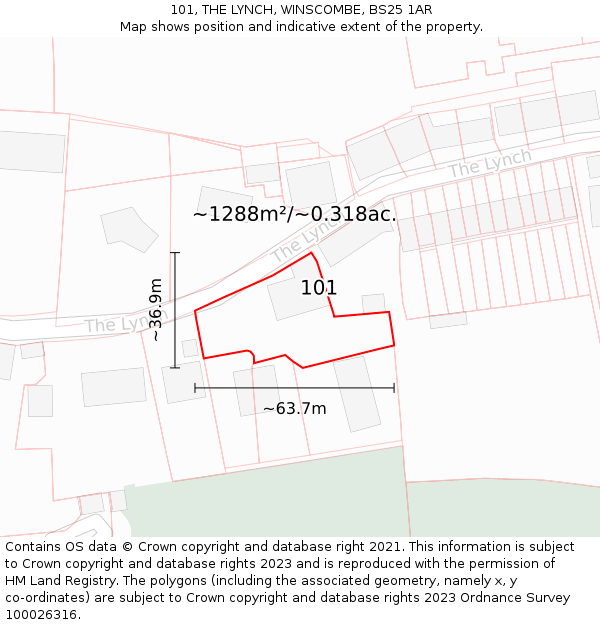 101, THE LYNCH, WINSCOMBE, BS25 1AR: Plot and title map