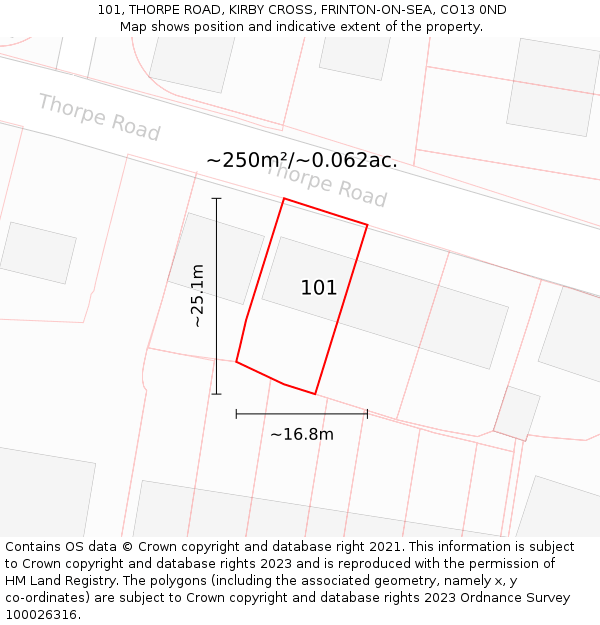 101, THORPE ROAD, KIRBY CROSS, FRINTON-ON-SEA, CO13 0ND: Plot and title map