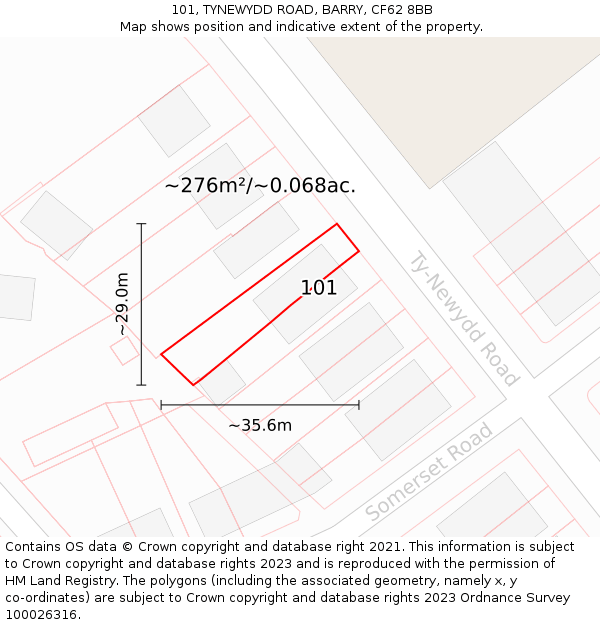 101, TYNEWYDD ROAD, BARRY, CF62 8BB: Plot and title map