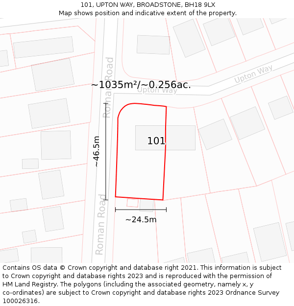 101, UPTON WAY, BROADSTONE, BH18 9LX: Plot and title map