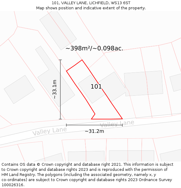 101, VALLEY LANE, LICHFIELD, WS13 6ST: Plot and title map