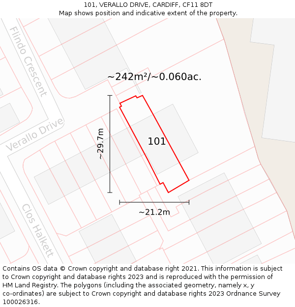 101, VERALLO DRIVE, CARDIFF, CF11 8DT: Plot and title map