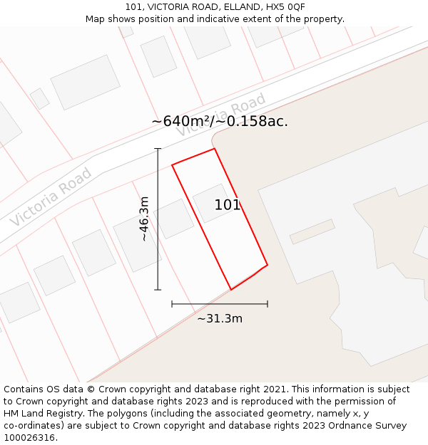 101, VICTORIA ROAD, ELLAND, HX5 0QF: Plot and title map