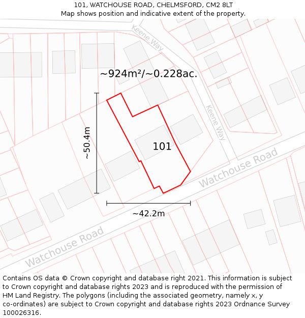 101, WATCHOUSE ROAD, CHELMSFORD, CM2 8LT: Plot and title map