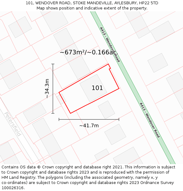 101, WENDOVER ROAD, STOKE MANDEVILLE, AYLESBURY, HP22 5TD: Plot and title map