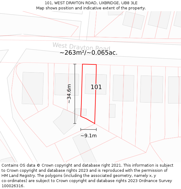 101, WEST DRAYTON ROAD, UXBRIDGE, UB8 3LE: Plot and title map