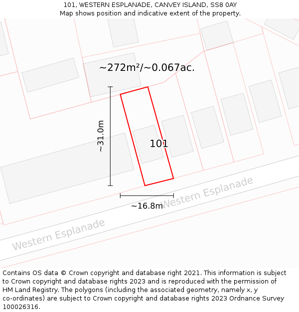 101, WESTERN ESPLANADE, CANVEY ISLAND, SS8 0AY: Plot and title map