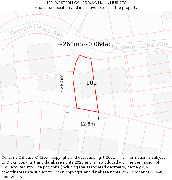 101, WESTERN GAILES WAY, HULL, HU8 9EQ: Plot and title map