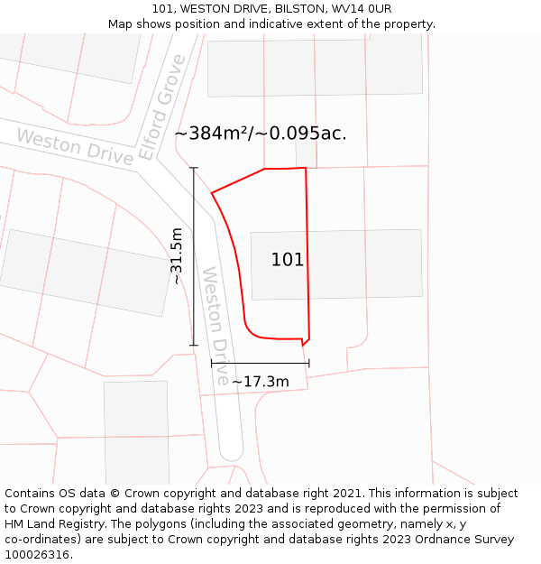 101, WESTON DRIVE, BILSTON, WV14 0UR: Plot and title map