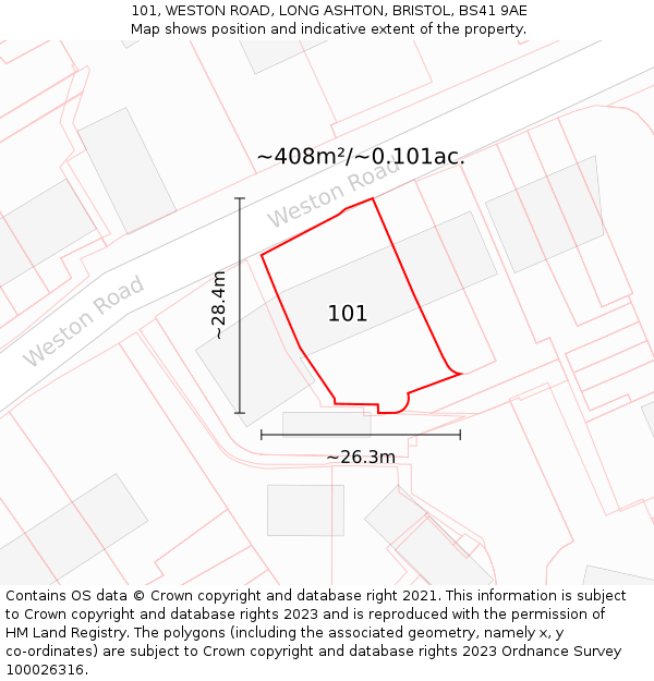 101, WESTON ROAD, LONG ASHTON, BRISTOL, BS41 9AE: Plot and title map