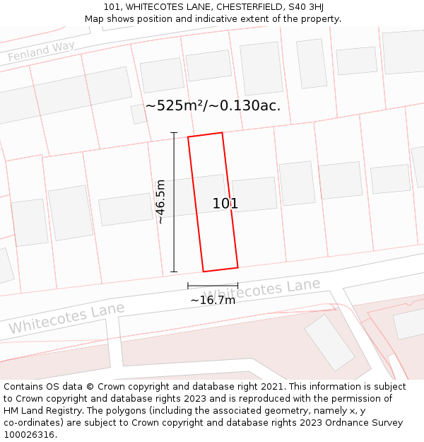 101, WHITECOTES LANE, CHESTERFIELD, S40 3HJ: Plot and title map