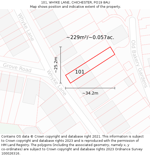 101, WHYKE LANE, CHICHESTER, PO19 8AU: Plot and title map