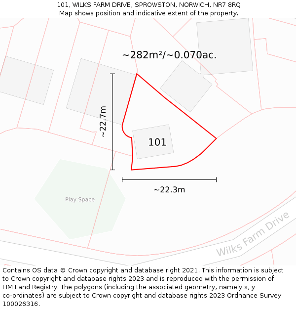 101, WILKS FARM DRIVE, SPROWSTON, NORWICH, NR7 8RQ: Plot and title map