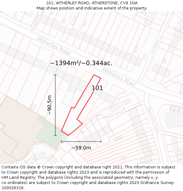 101, WITHERLEY ROAD, ATHERSTONE, CV9 1NA: Plot and title map