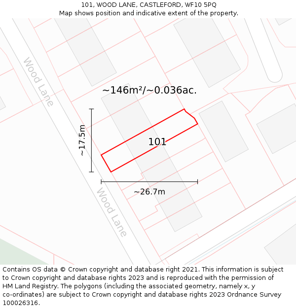 101, WOOD LANE, CASTLEFORD, WF10 5PQ: Plot and title map