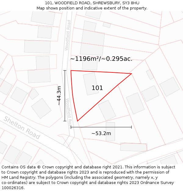 101, WOODFIELD ROAD, SHREWSBURY, SY3 8HU: Plot and title map