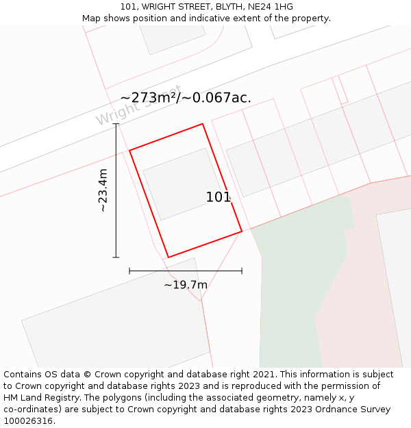 101, WRIGHT STREET, BLYTH, NE24 1HG: Plot and title map