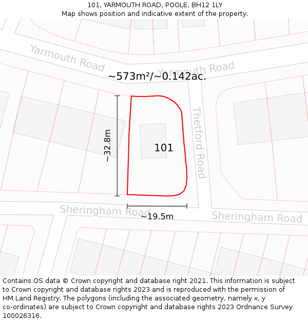 101, YARMOUTH ROAD, POOLE, BH12 1LY: Plot and title map