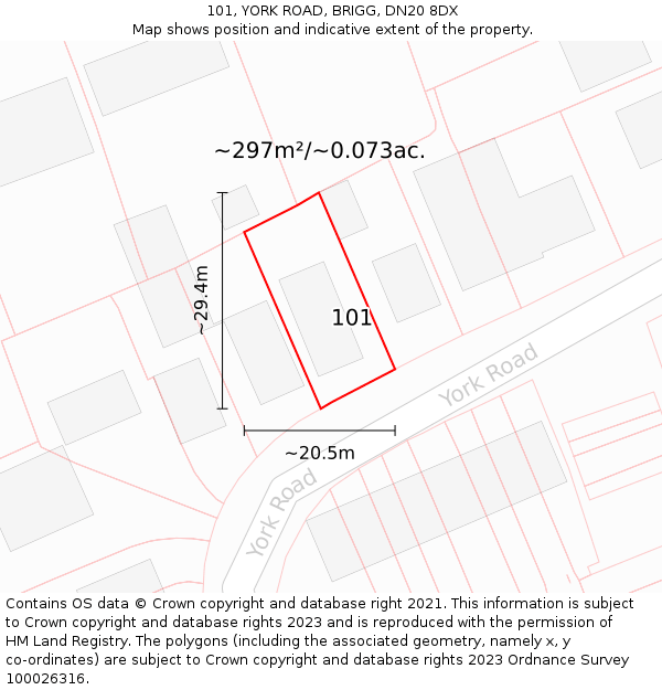101, YORK ROAD, BRIGG, DN20 8DX: Plot and title map