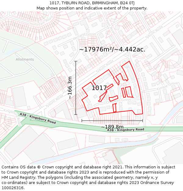 1017, TYBURN ROAD, BIRMINGHAM, B24 0TJ: Plot and title map