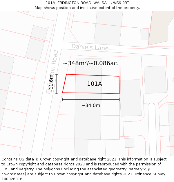 101A, ERDINGTON ROAD, WALSALL, WS9 0RT: Plot and title map