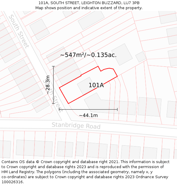 101A, SOUTH STREET, LEIGHTON BUZZARD, LU7 3PB: Plot and title map