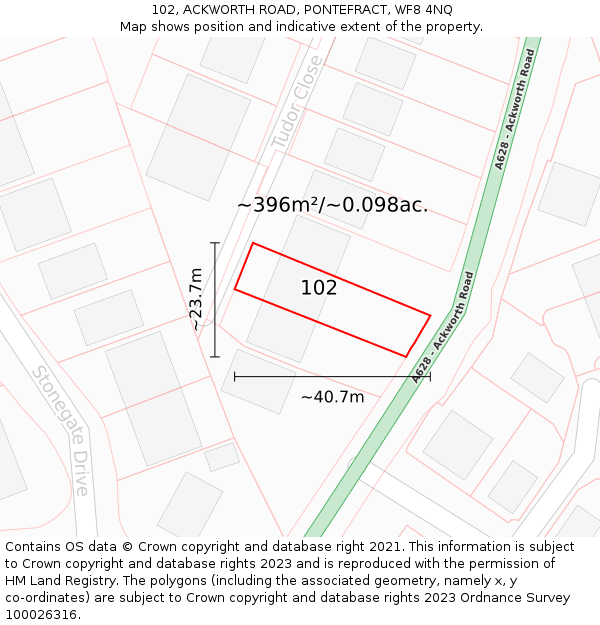 102, ACKWORTH ROAD, PONTEFRACT, WF8 4NQ: Plot and title map