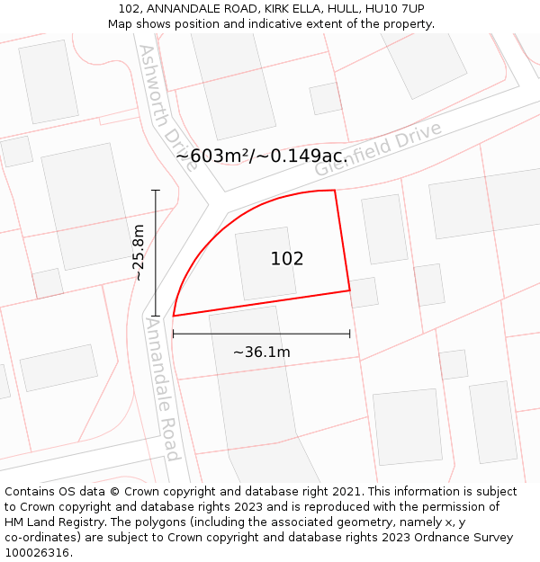 102, ANNANDALE ROAD, KIRK ELLA, HULL, HU10 7UP: Plot and title map