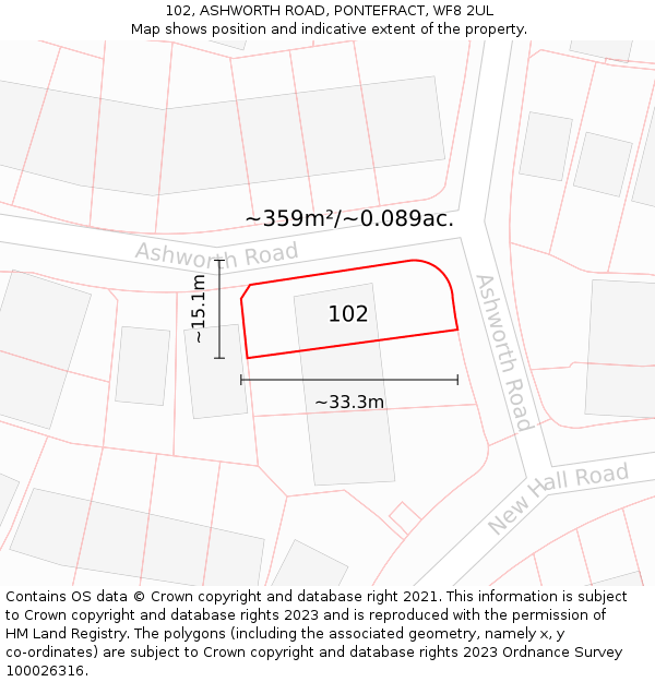 102, ASHWORTH ROAD, PONTEFRACT, WF8 2UL: Plot and title map