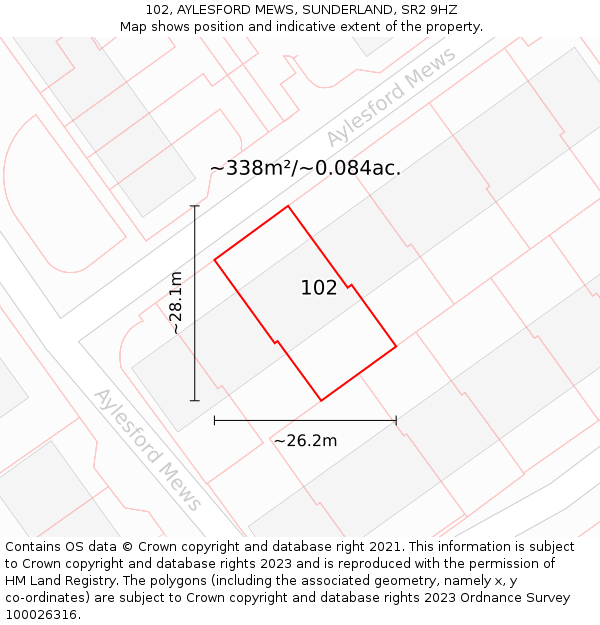 102, AYLESFORD MEWS, SUNDERLAND, SR2 9HZ: Plot and title map