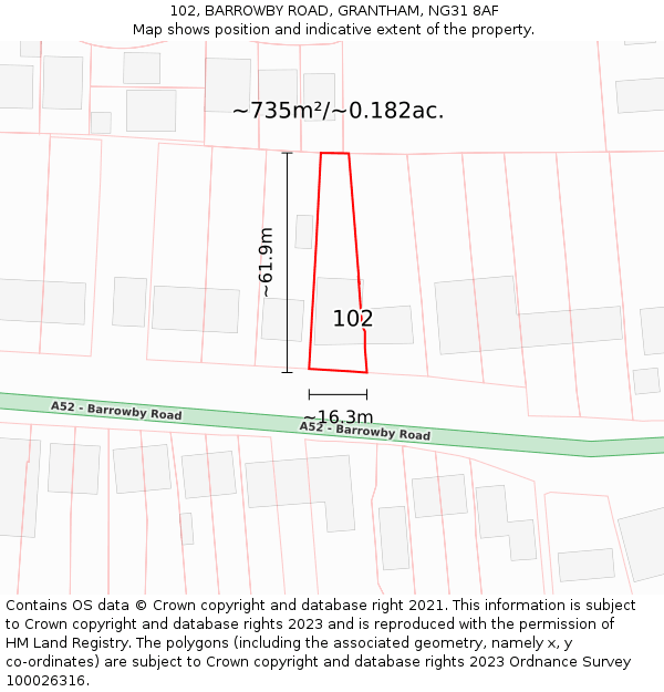 102, BARROWBY ROAD, GRANTHAM, NG31 8AF: Plot and title map