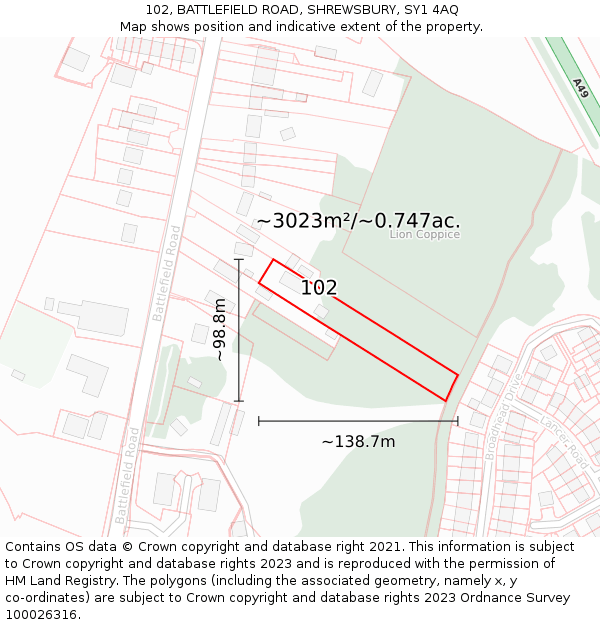 102, BATTLEFIELD ROAD, SHREWSBURY, SY1 4AQ: Plot and title map