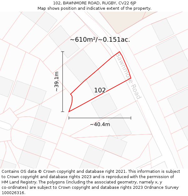 102, BAWNMORE ROAD, RUGBY, CV22 6JP: Plot and title map