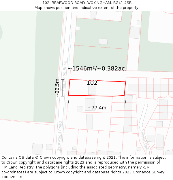 102, BEARWOOD ROAD, WOKINGHAM, RG41 4SR: Plot and title map