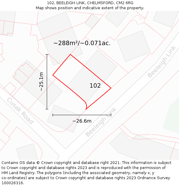 102, BEELEIGH LINK, CHELMSFORD, CM2 6RG: Plot and title map