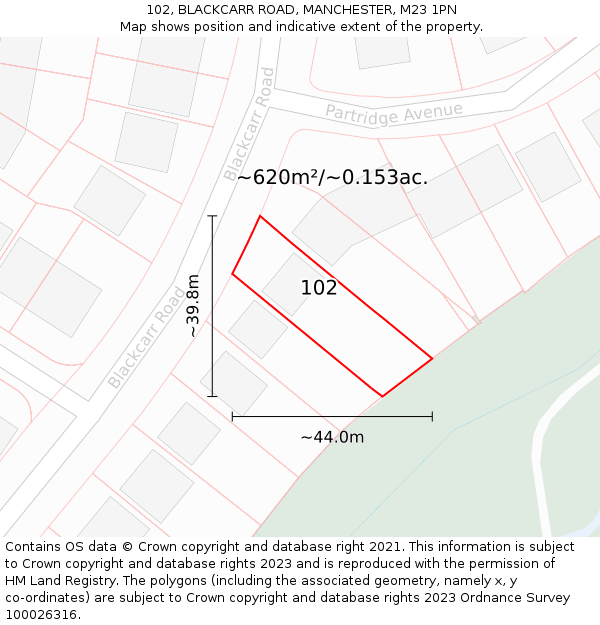 102, BLACKCARR ROAD, MANCHESTER, M23 1PN: Plot and title map