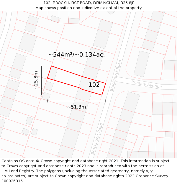 102, BROCKHURST ROAD, BIRMINGHAM, B36 8JE: Plot and title map