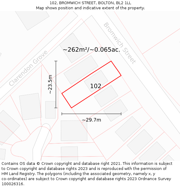 102, BROMWICH STREET, BOLTON, BL2 1LL: Plot and title map