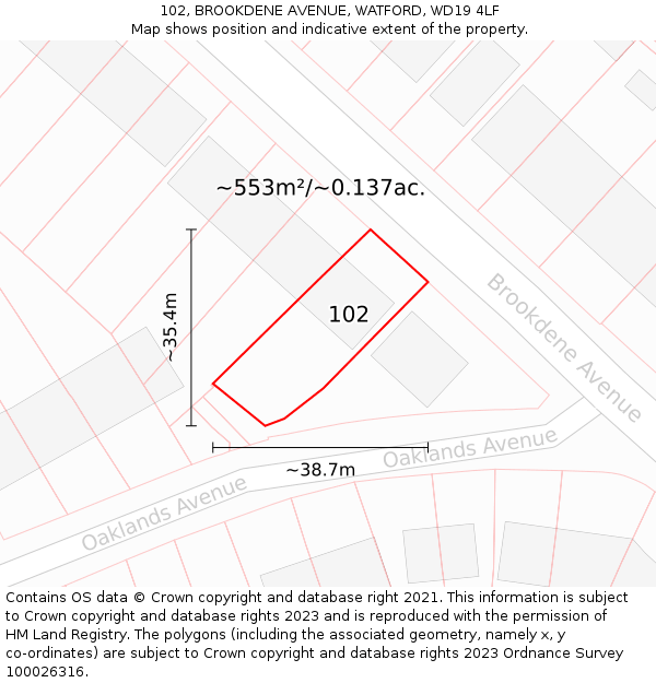 102, BROOKDENE AVENUE, WATFORD, WD19 4LF: Plot and title map