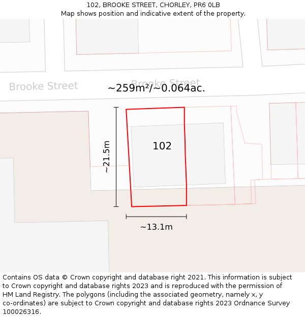 102, BROOKE STREET, CHORLEY, PR6 0LB: Plot and title map