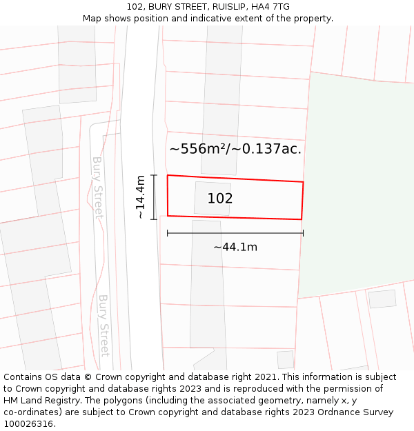 102, BURY STREET, RUISLIP, HA4 7TG: Plot and title map