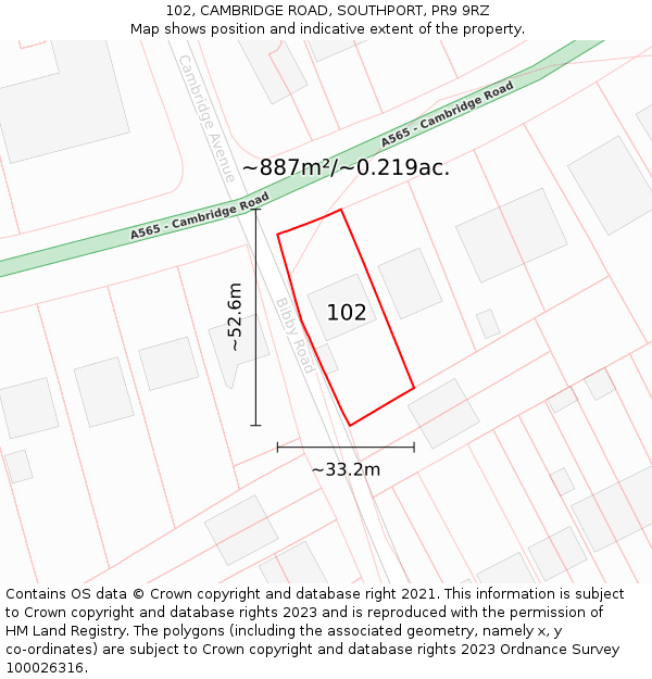 102, CAMBRIDGE ROAD, SOUTHPORT, PR9 9RZ: Plot and title map