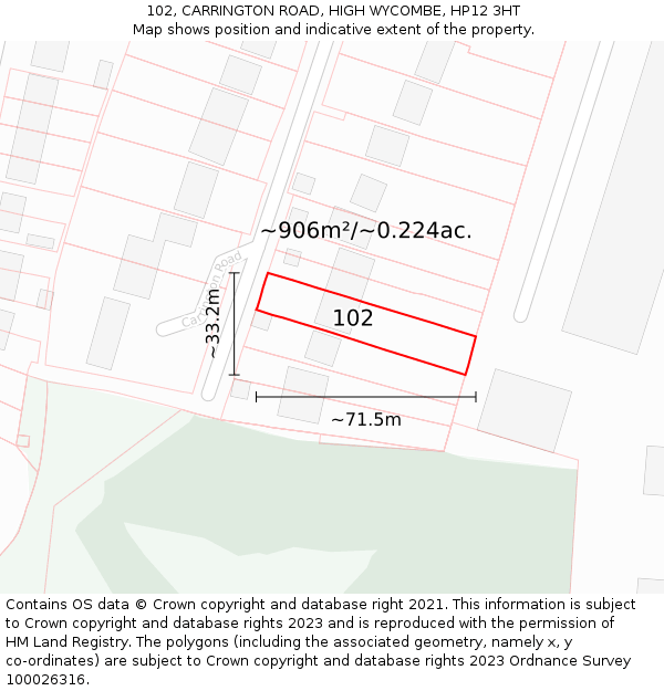 102, CARRINGTON ROAD, HIGH WYCOMBE, HP12 3HT: Plot and title map