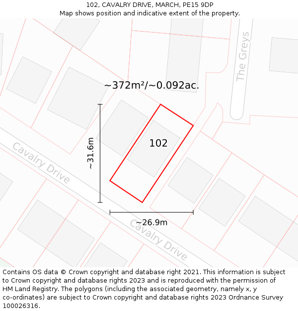 102, CAVALRY DRIVE, MARCH, PE15 9DP: Plot and title map